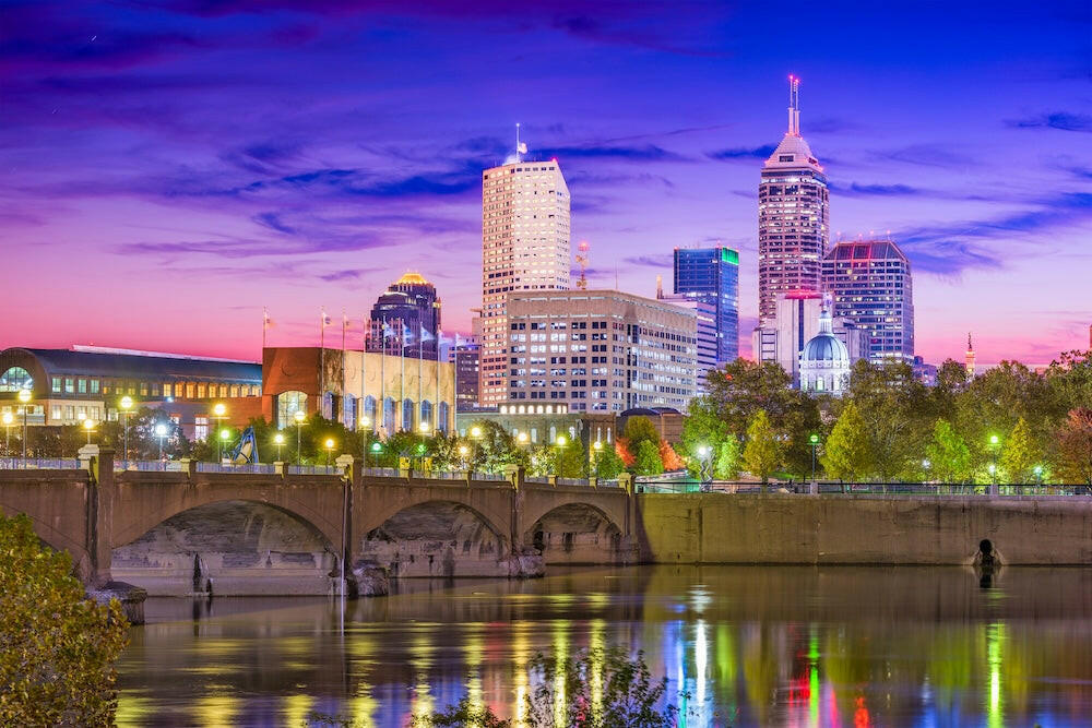 Downtown Indianapolis at Night from White River - Wooden Jigsaw Puzzle Medium | Artisans.