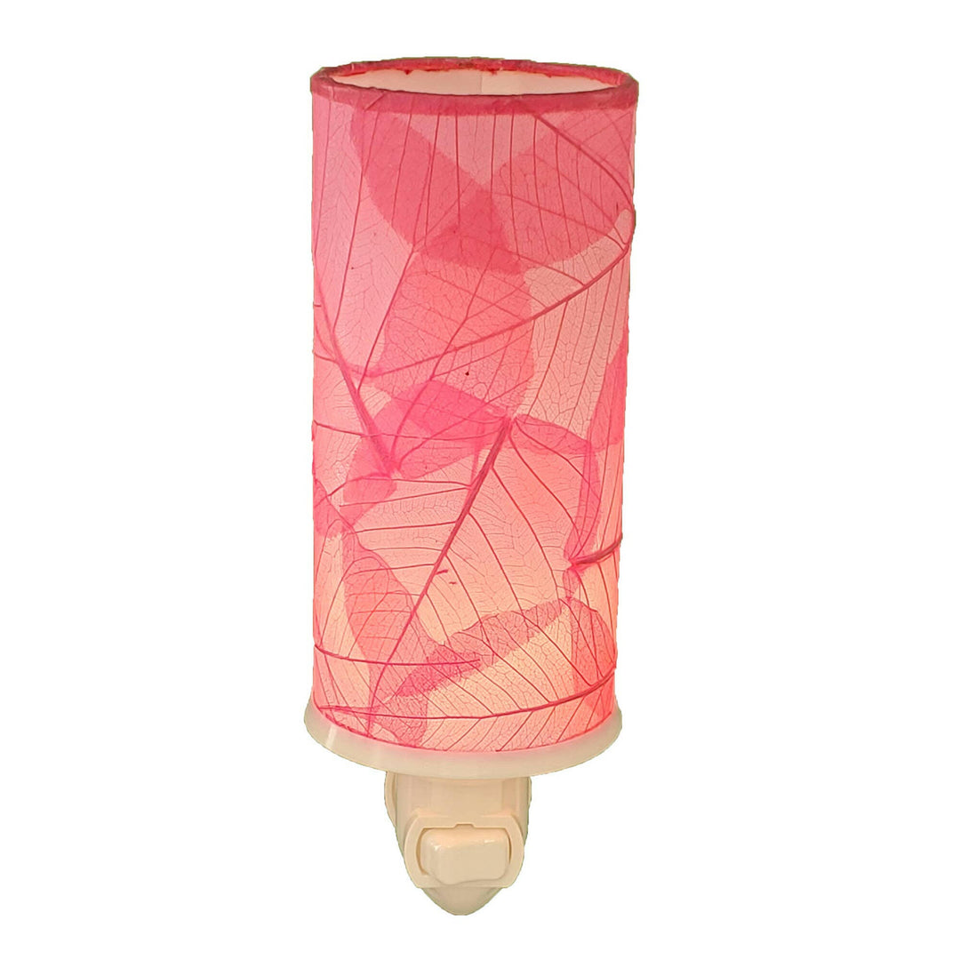 Cylinder Nightlight Pink, Shade Made of Cocoa Leaves | Artisans.
