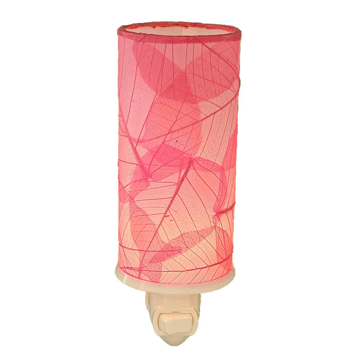 Cylinder Nightlight Pink, Shade Made of Cocoa Leaves | Artisans.