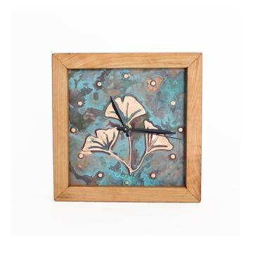 Ginkgo Copper Patina Box Clock