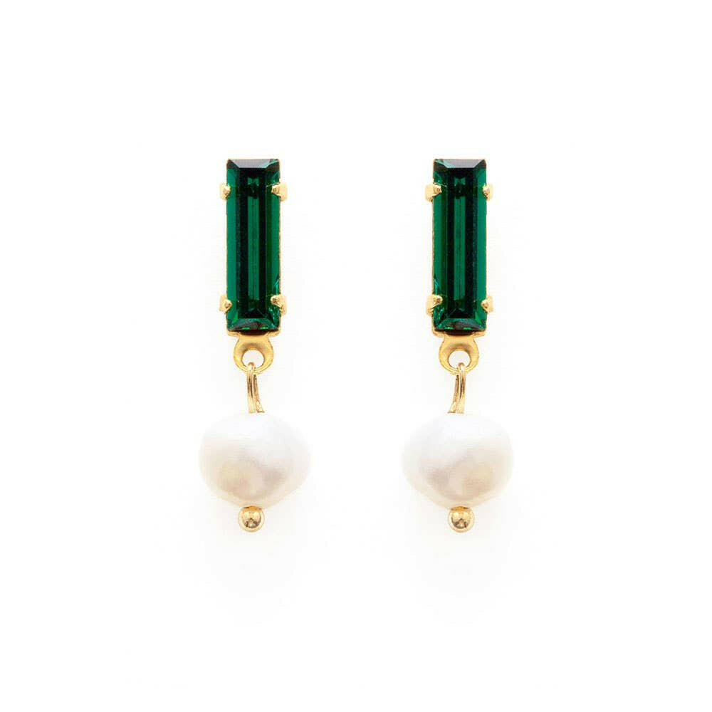 Baguette Crystal with Pearl Stud Earrings | Artisans.