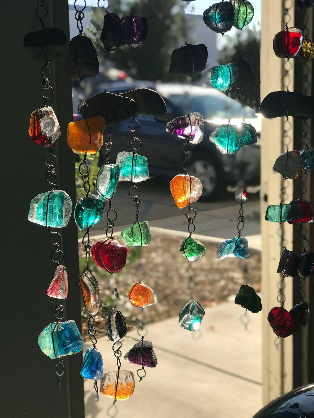 4 ft Recycled Art Glass & Rock Rain Chain | Artisans.