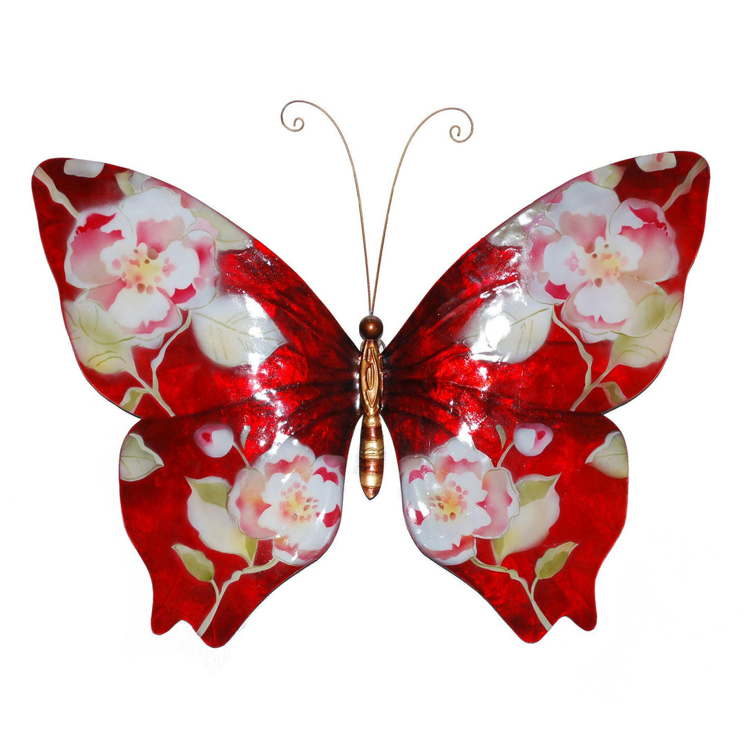 Butterfly Wall Decor Red With Flowers | Artisans.