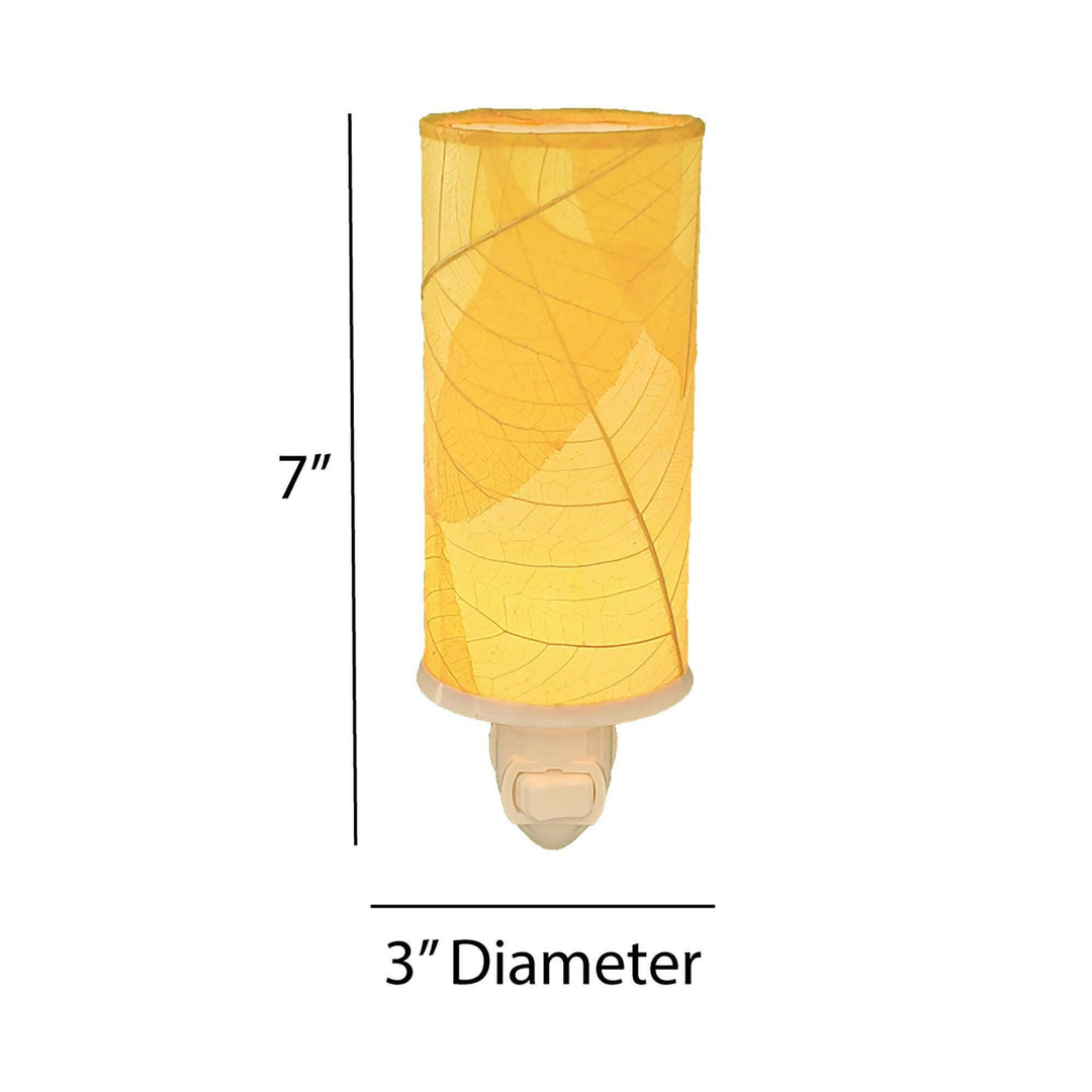 Cylinder Nightlight Yellow, Shade Made of Cocoa Leaves | Artisans.