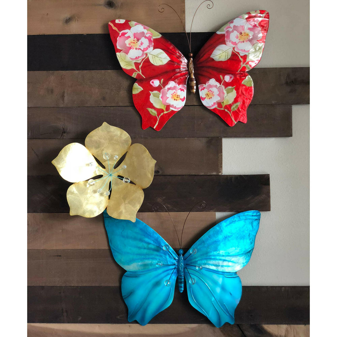 Butterfly Wall Decor Red With Flowers | Artisans.