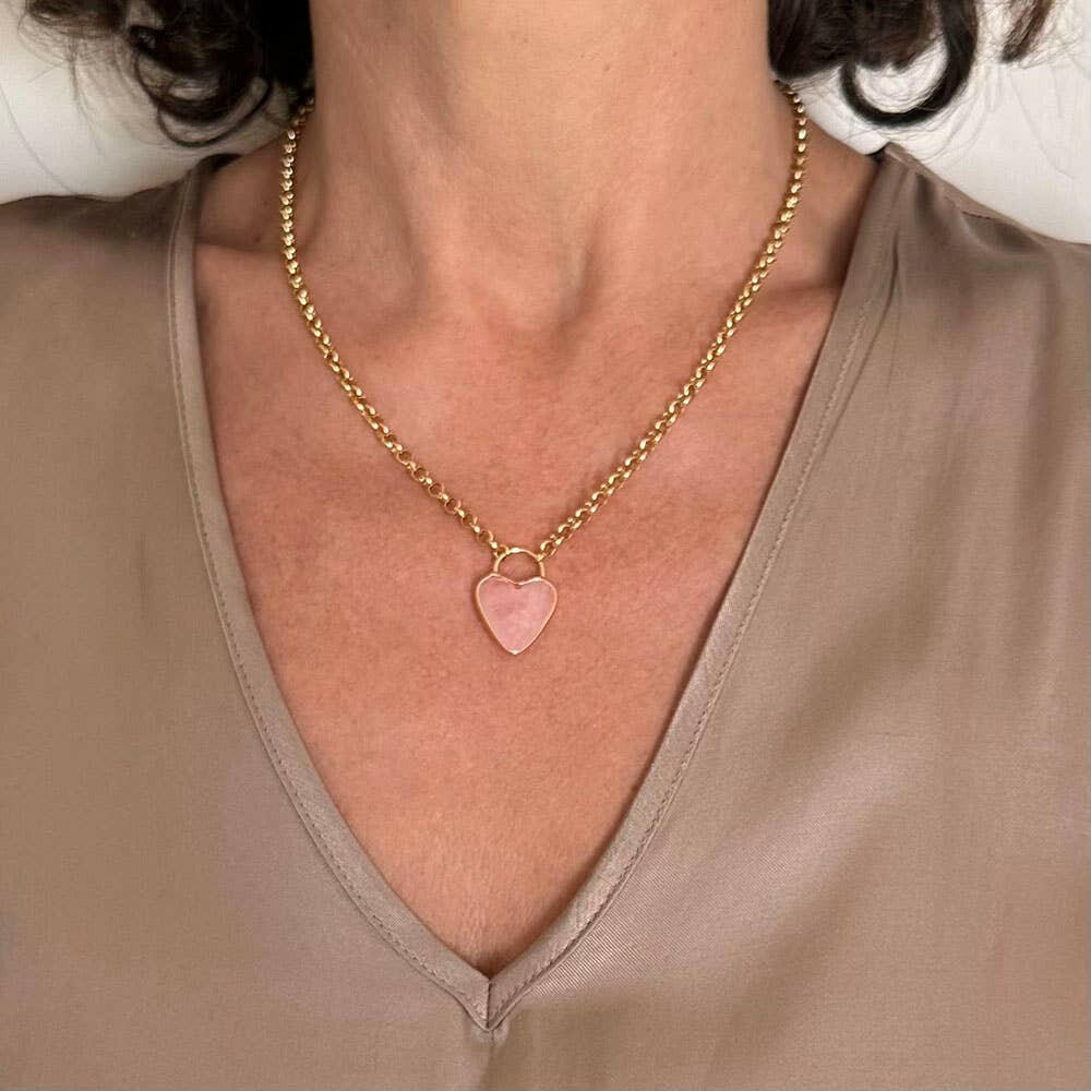 Gemstone Heart Pendant Chunky Chain