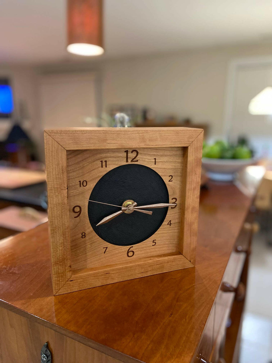 Leather & Cherry Wood Box Clock