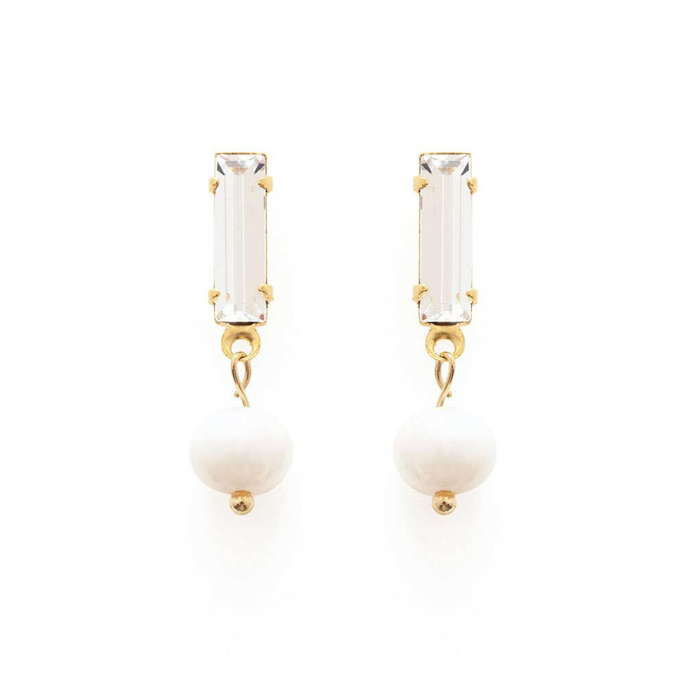 Baguette Crystal with Pearl Stud Earrings | Artisans.
