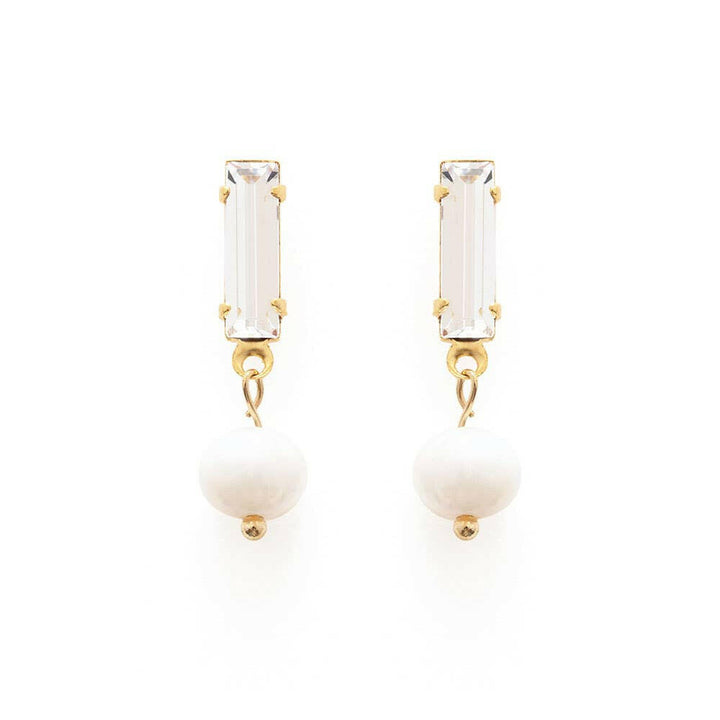Baguette Crystal with Pearl Stud Earrings | Artisans.