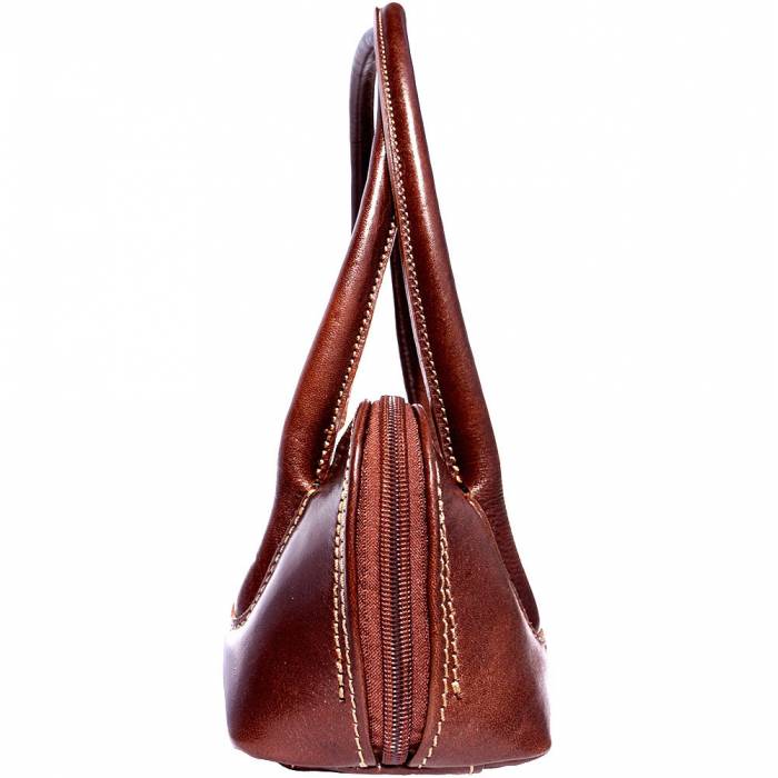 Brown leather handbag on a white background