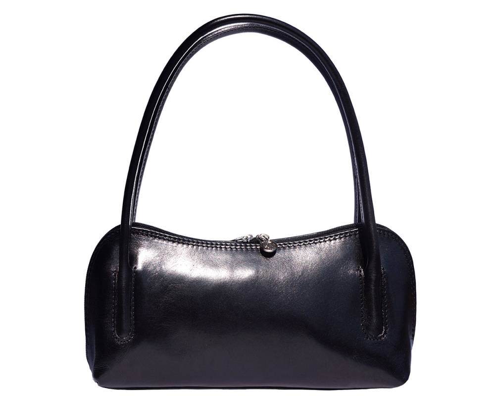 Black handbag on a white background