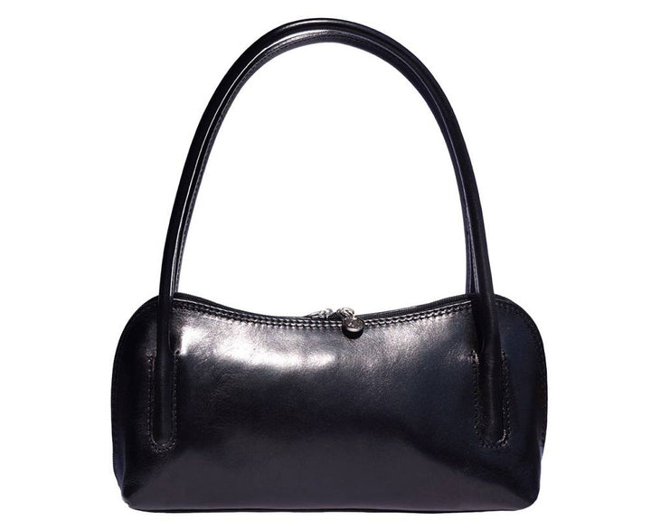 Black handbag on a white background