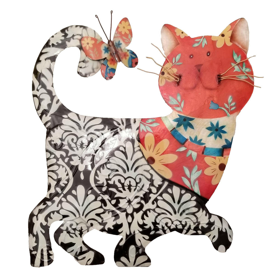 Cat Wall Decor Black And Red, Capiz & Metal, Outdoor Safe | Artisans.
