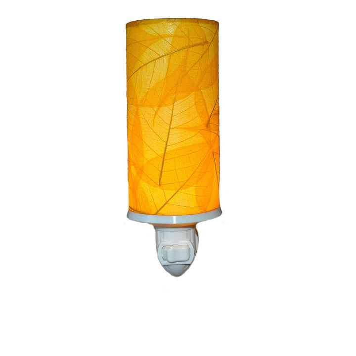 Cylinder Nightlight Yellow, Shade Made of Cocoa Leaves | Artisans.