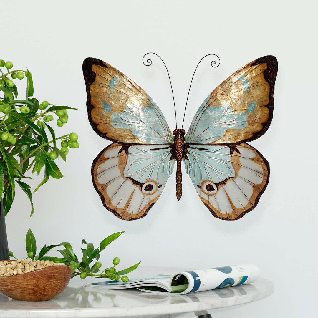 Butterfly Wall Decor Copper With Aqua Large | Artisans.