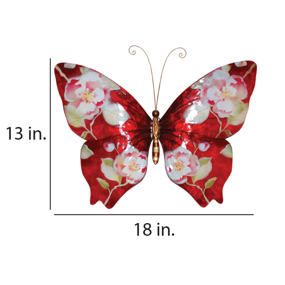 Butterfly Wall Decor Red With Flowers | Artisans.