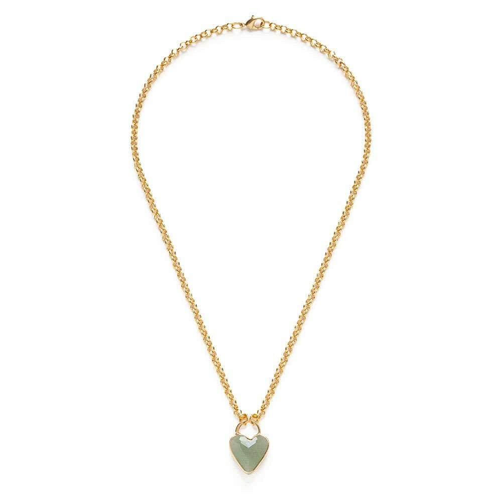 Gemstone Heart Pendant Chunky Chain