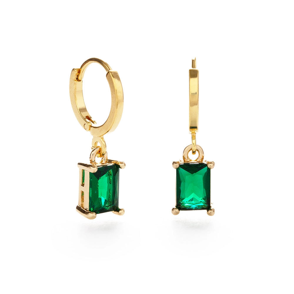 Emeral Green Rectangle Huggie Hoop Earrings