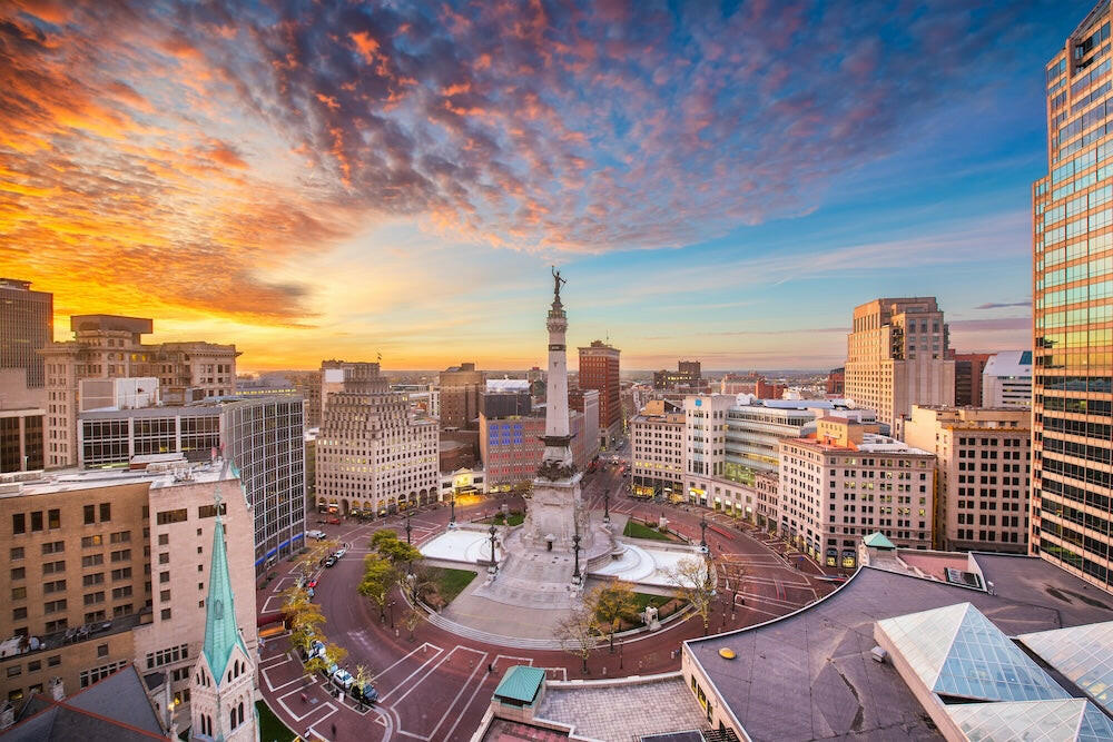 Indianapolis Monument Circle at Sunset - Wooden Jigsaw Puzzle Medium | Artisans.