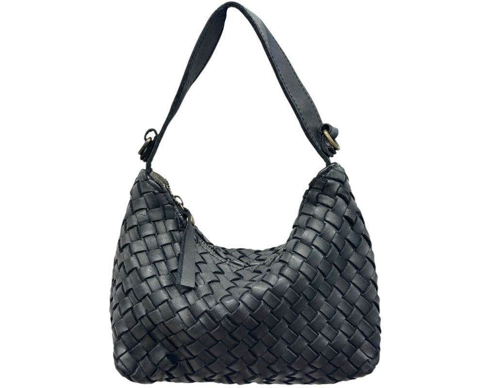 Lori Italian Leather Woven Shoulder Bag
