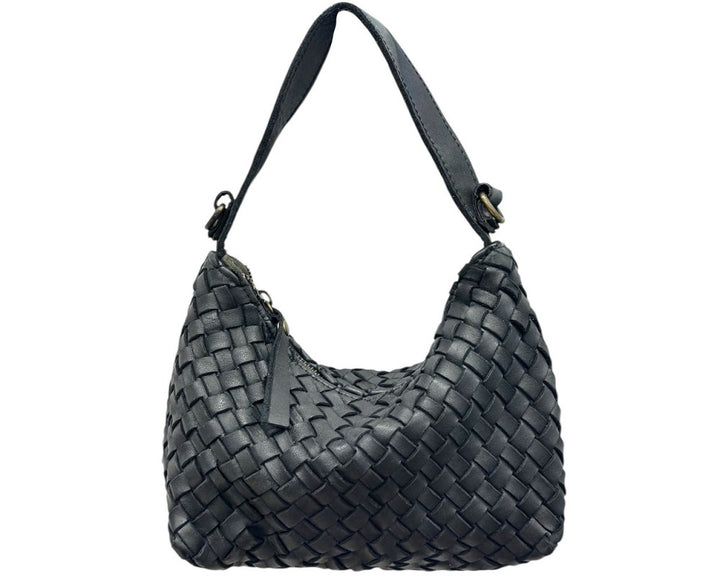 Lori Italian Leather Woven Shoulder Bag