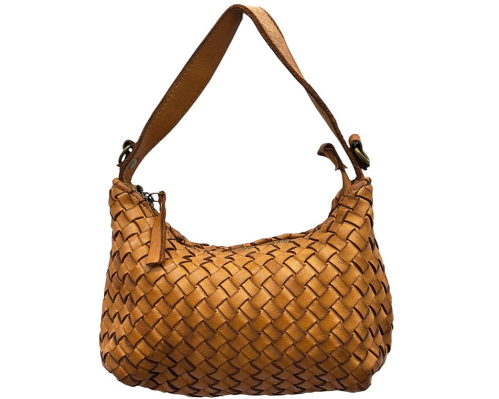 Lori Italian Leather Woven Shoulder Bag