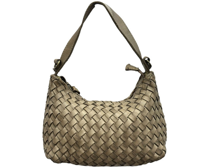 Lori Italian Leather Woven Shoulder Bag