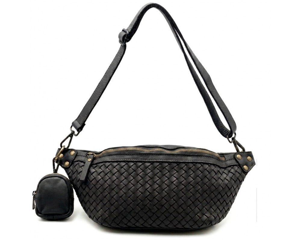 Tosha Italian Leather Woven Sling Bag