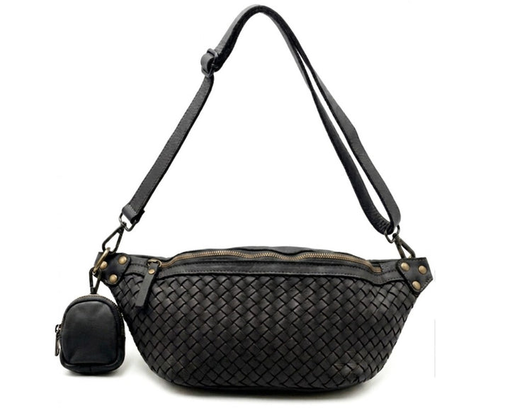Tosha Italian Leather Woven Sling Bag