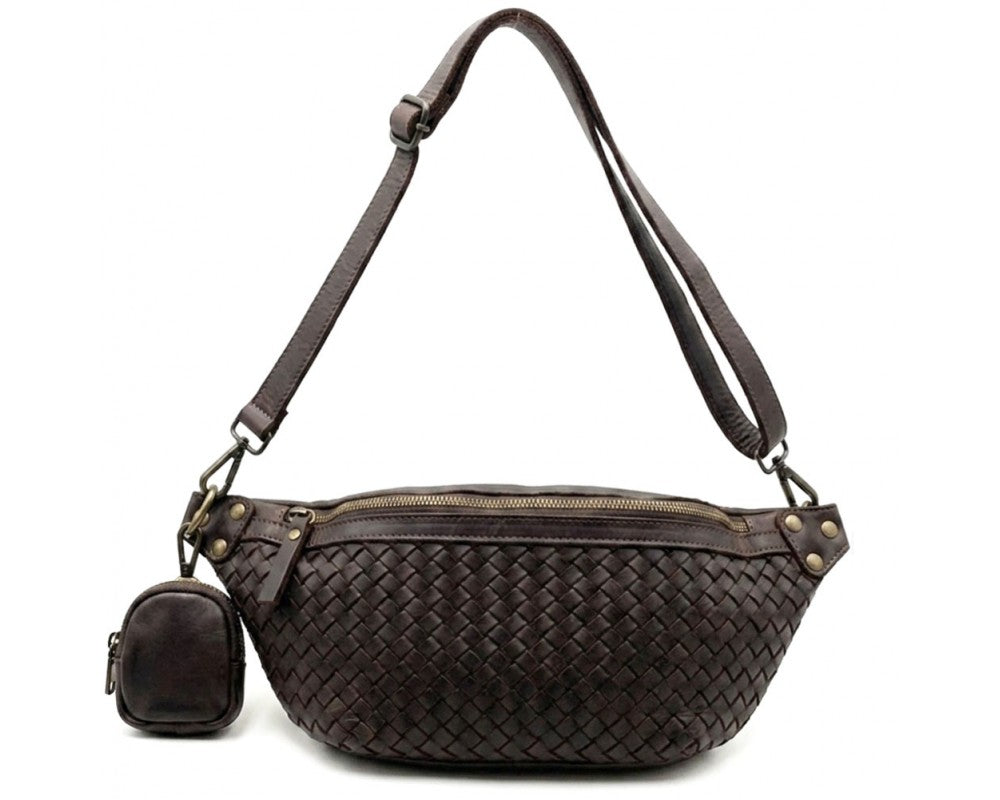 Tosha Italian Leather Woven Sling Bag