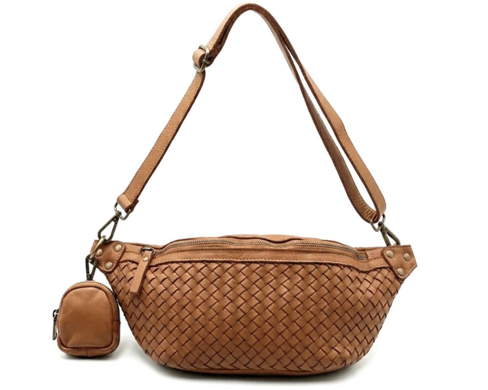 Tosha Italian Leather Woven Sling Bag