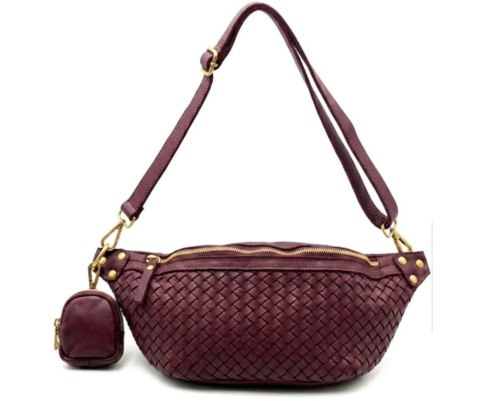 Tosha Italian Leather Woven Sling Bag