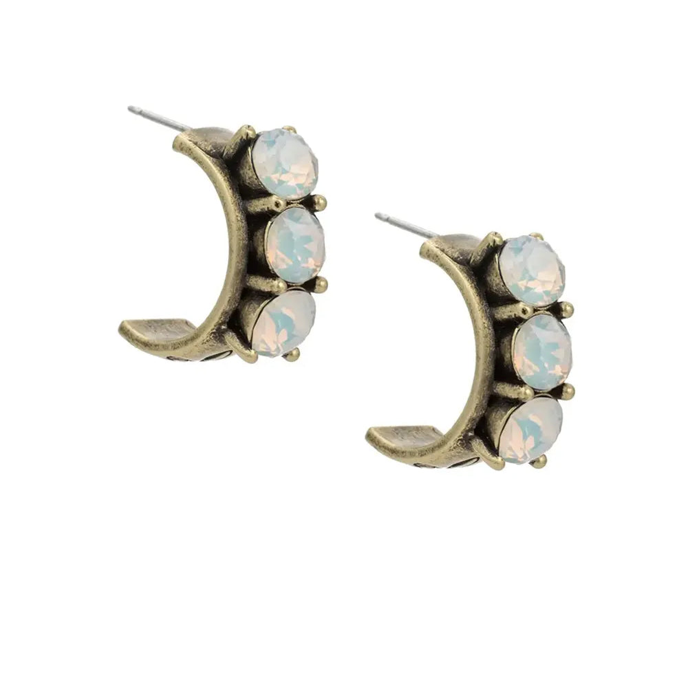 Austrian Crystal Brass Huggies Earrings | Artisans.
