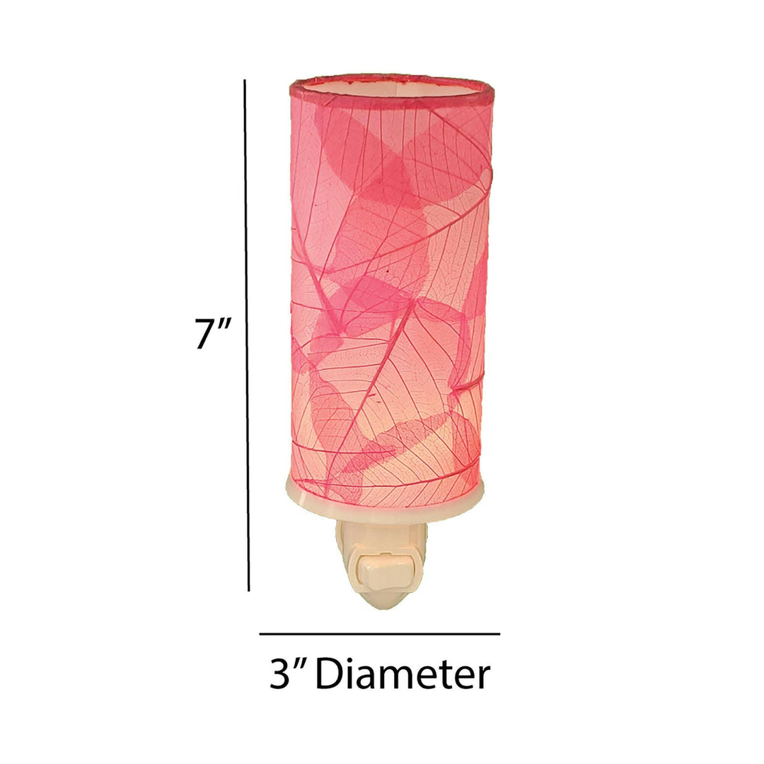 Cylinder Nightlight Pink, Shade Made of Cocoa Leaves | Artisans.