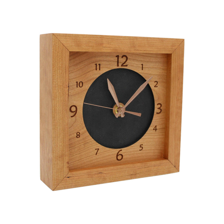 Leather & Cherry Wood Box Clock