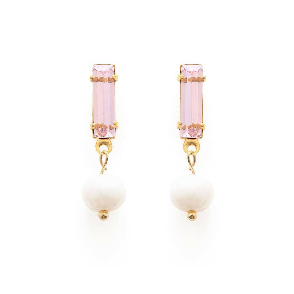 Baguette Crystal with Pearl Stud Earrings | Artisans.