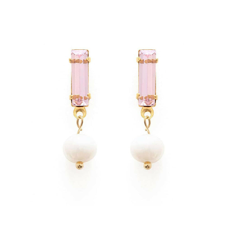 Baguette Crystal with Pearl Stud Earrings | Artisans.