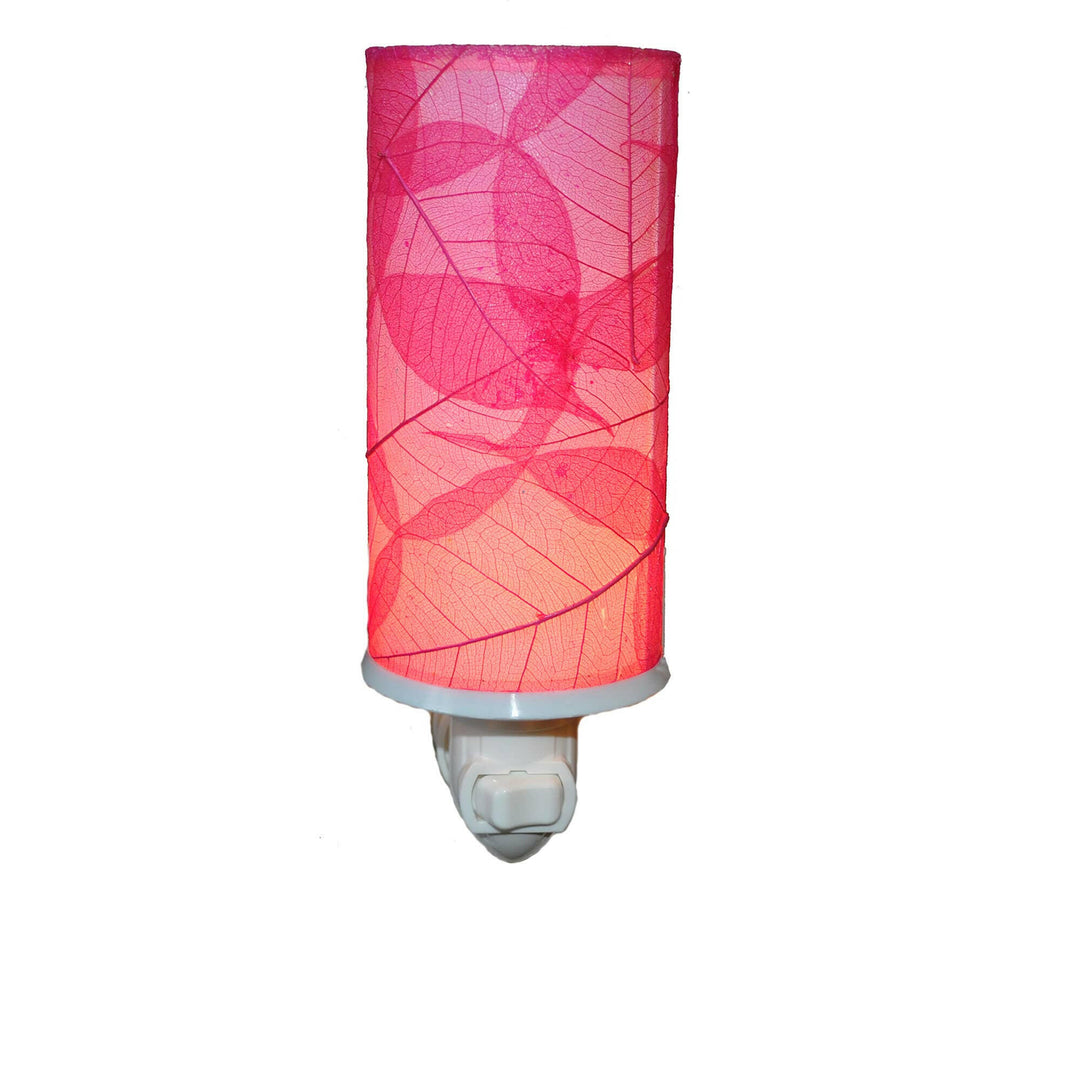 Cylinder Nightlight Pink, Shade Made of Cocoa Leaves | Artisans.
