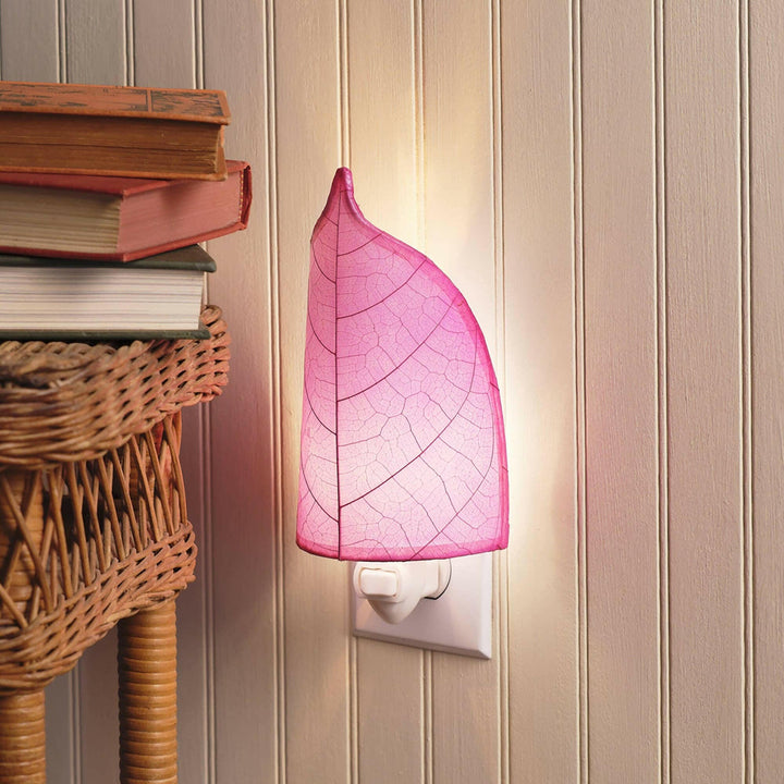 Leaf Nightlight Pink, Shade Made of Cocoa Leaves | Artisans.