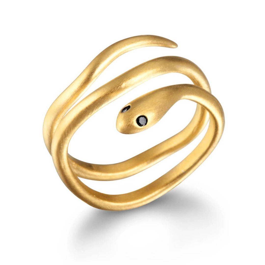 Black Spinel Gold Snake Ring Adjustable