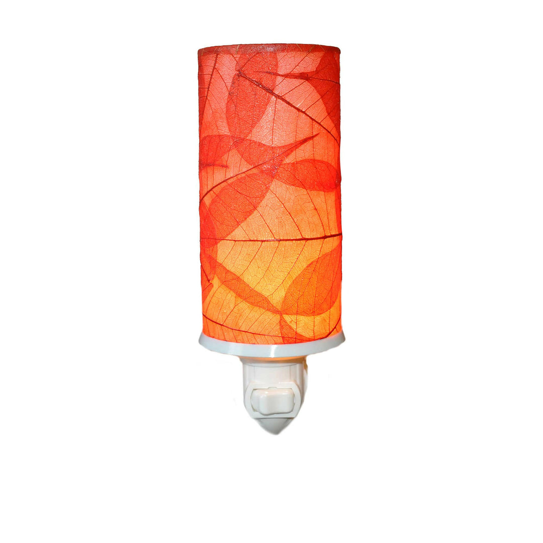 Cylinder Nightlight Red, Shade Made of Cocoa Leaves | Artisans.