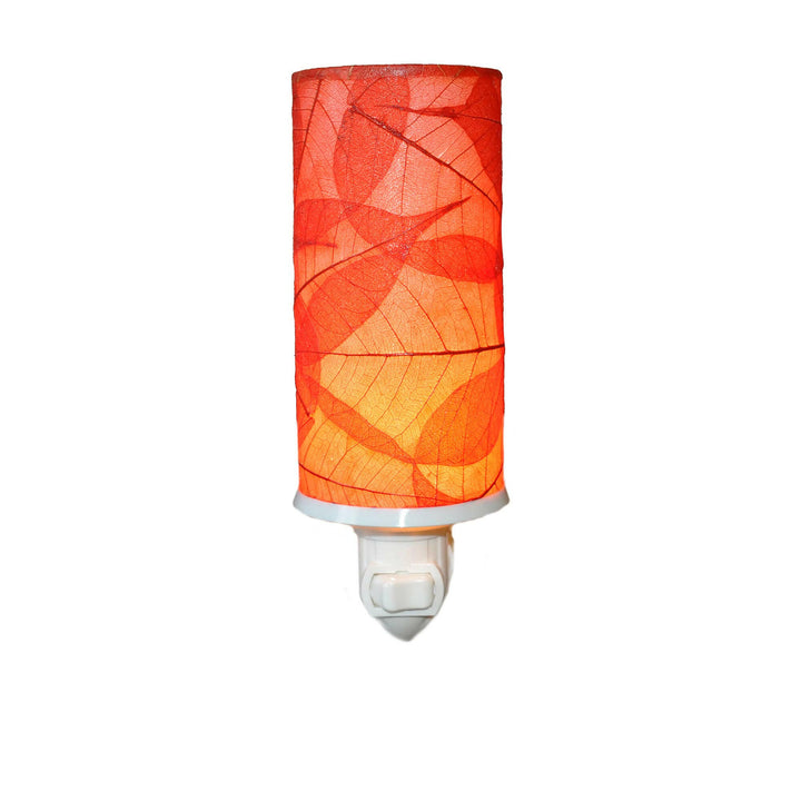 Cylinder Nightlight Red, Shade Made of Cocoa Leaves | Artisans.