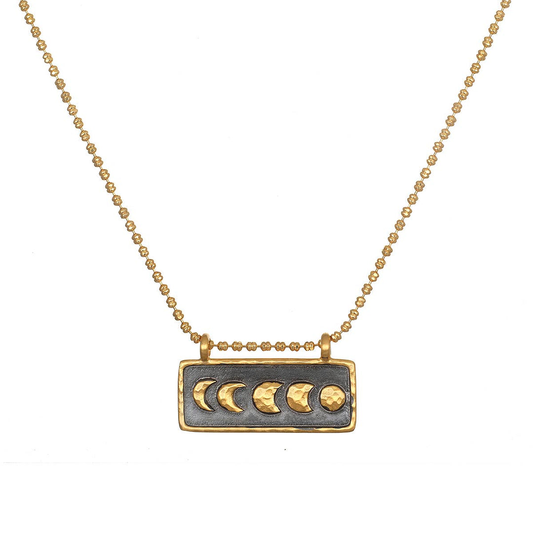 Moon Phase Black &amp; Gold Bar Neck