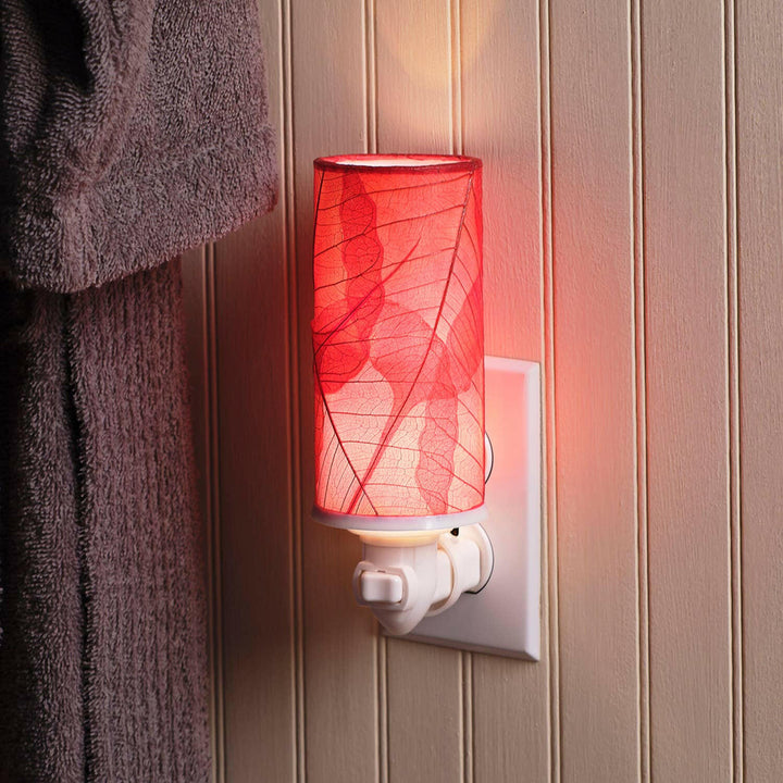 Cylinder Nightlight Red, Shade Made of Cocoa Leaves | Artisans.