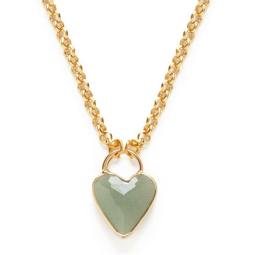 Gemstone Heart Pendant Chunky Chain