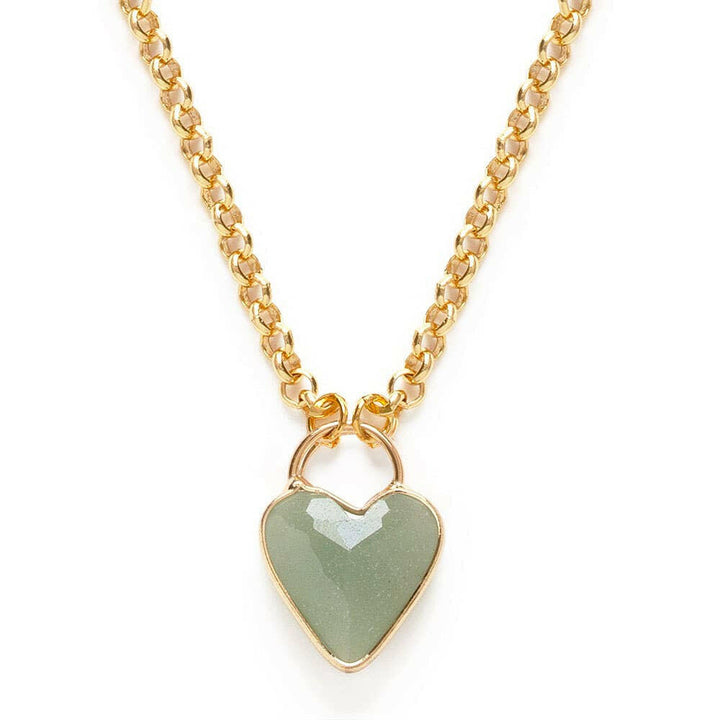 Gemstone Heart Pendant Chunky Chain
