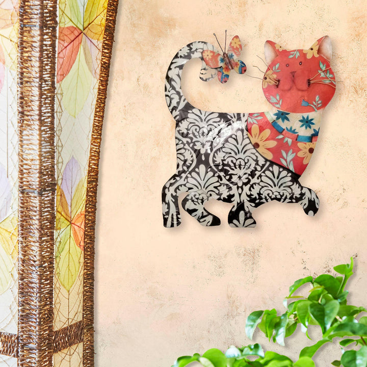 Cat Wall Decor Black And Red, Capiz & Metal, Outdoor Safe | Artisans.