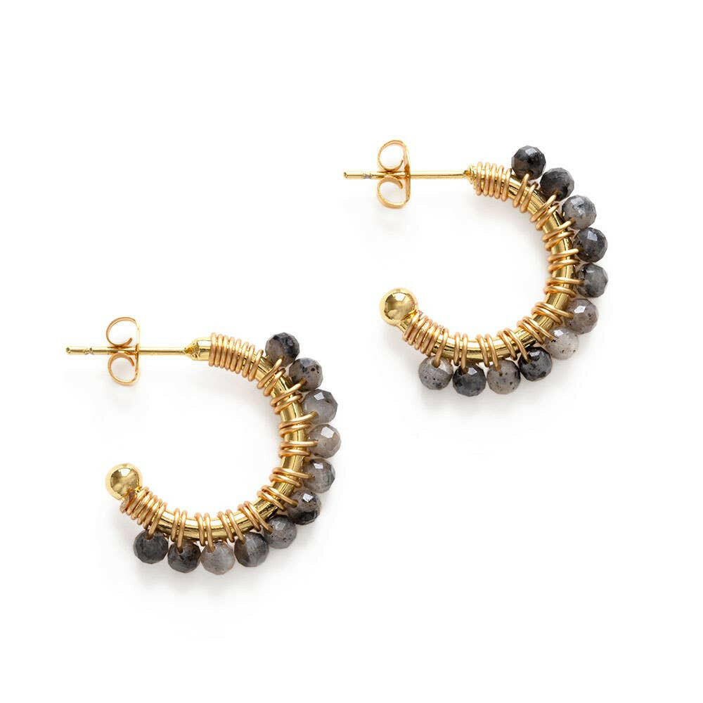 Labradorite Wrapped Hoop Earrings | Artisans.