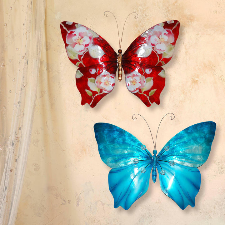 Butterfly Wall Decor Red With Flowers | Artisans.