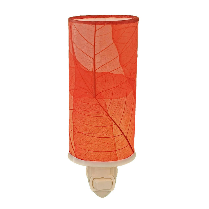 Cylinder Nightlight Red, Shade Made of Cocoa Leaves | Artisans.